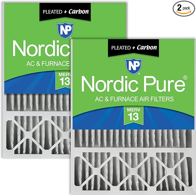 Nordic Pure 20x25x5 Pleated MERV 13 Plus Carbon Air Filters 2 Pack | Actual by NordicPure