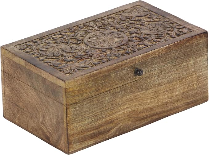 Deco 79 Mango Wood Floral Handmade Decorative Box Decorative Keepsake Boxes - Image 4