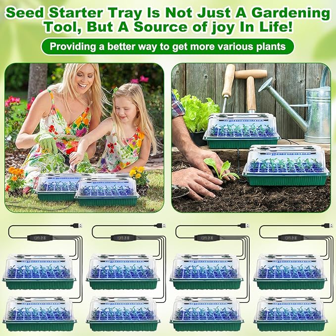 8 Pack Starter Tray with Light, 320 Cells Sprouting Kit Seedling Tray with - Image 6