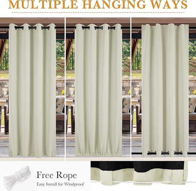 RYB HOME Outdoor/Indoor Thermal Insulated Fade-Resistant Blackout Curtains 96 - Image 6