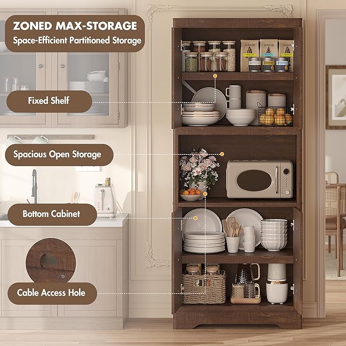 Garvee 72" Tall Pantry Cabinet, Kitchen Hutch Storage Cabinet - Image 4