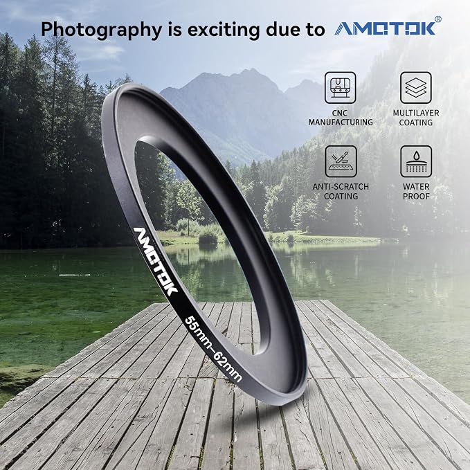 55mm Lens to 62mm Camera Lens Adapter, 55mm to 62mm Filter Step-up Ring Adapter - Image 2