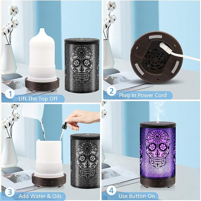 Skull Essential Oil Diffuser, Daroma 100ml Metal Aromatherapy Ultrasonic Cool - Image 7