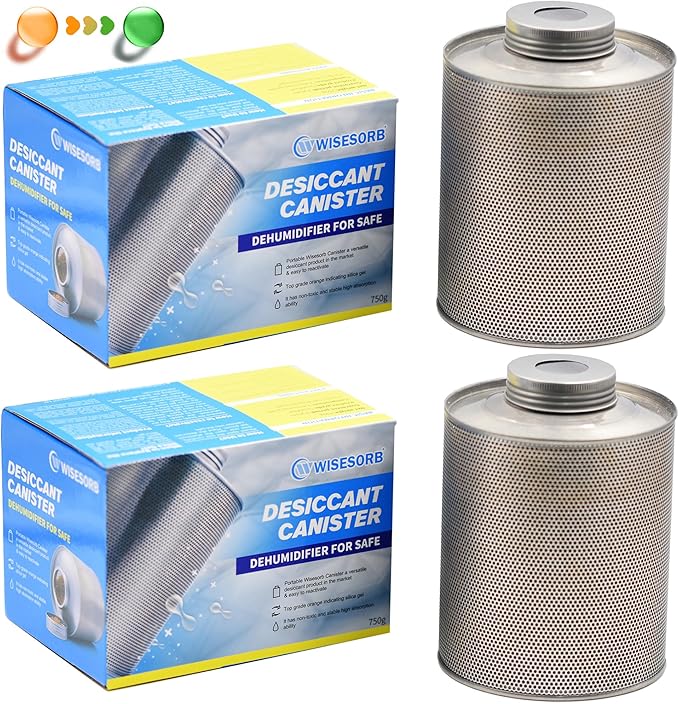 750 Grams Gun Safe Dehumidifier, 2 Pack Reusable Canister Desiccant Dehumidifier by Wisesorb