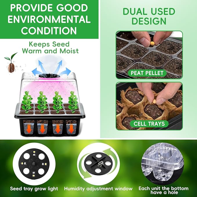 YAUNGEL Seed Starter Tray with Grow Light, 5 Pack Seed Starter Kit with Heat Mat - Image 4