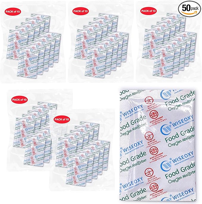 500CC Oxygen Absorbers for Food Storage, 50 Packs, Large Size Long Lasting O2 by Wisesorb