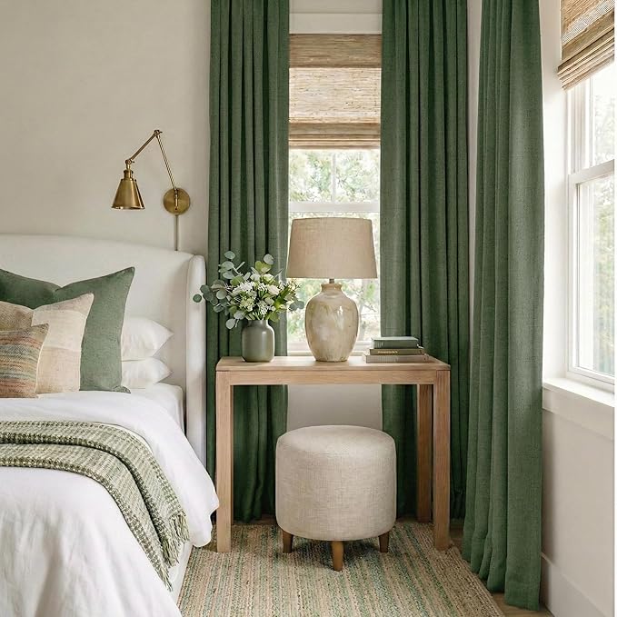 RYB HOME Olive Green 100% Blackout Linen Curtains 96 inches Long, Luxury - Image 2