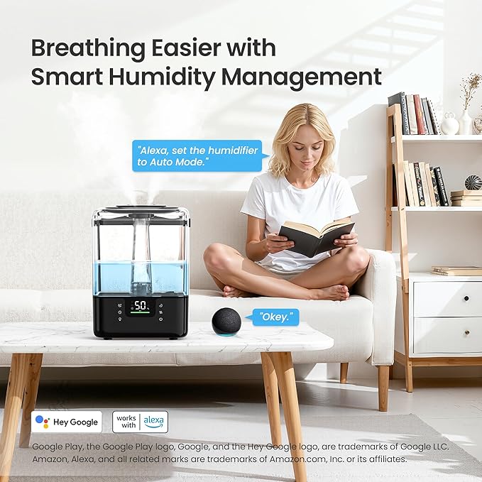 Smart Humidifiers for Bedroom Home, 6L Cool Mist Top Fill Humidifier Large Room - Image 7