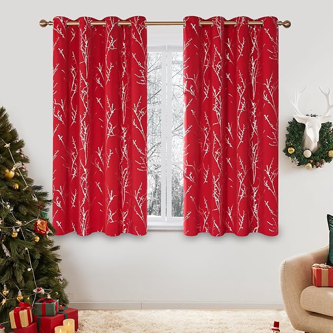 Deconovo Christmas Red Curtains, Soundproof Curtain, 52 x 63 Inch Long by Deconovo