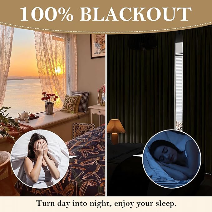 RYB HOME 100% Blackout Beige Linen Blackout Curtains, Thermal Insulated Privacy - Image 4