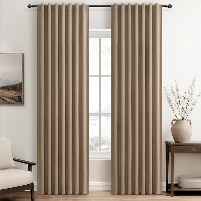 RustBrown Black Out 92 Inch Long Boho Curtains 2 Panel Set, Farmhouse Curtains by QJMYDECO