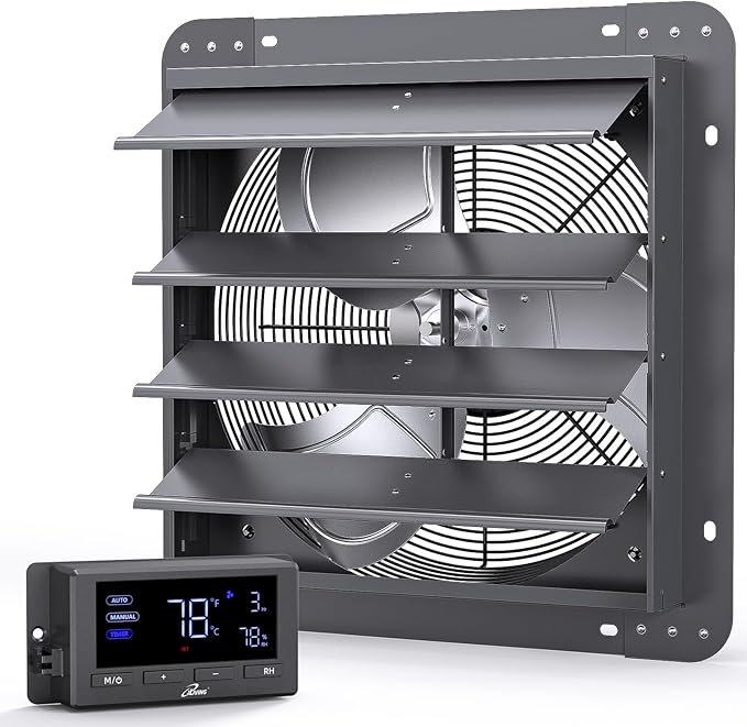 iLIVING 16" Wall Mounted Shutter Exhaust Fan, Automatic Shutter, Temperature by iLiving