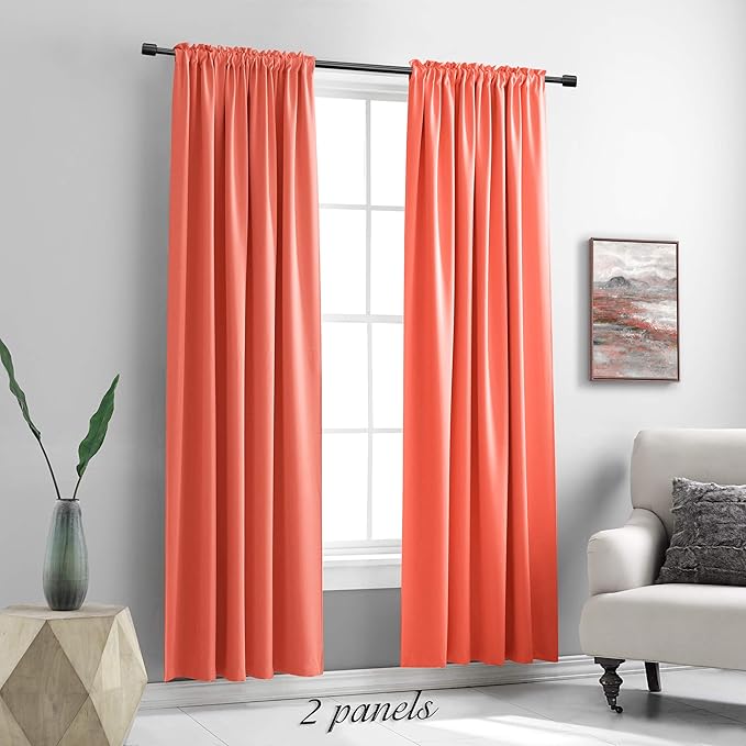 DONREN Coral Blackout Curtains Rod Pocket Curtain Panels -Thermal Insulated - Image 2