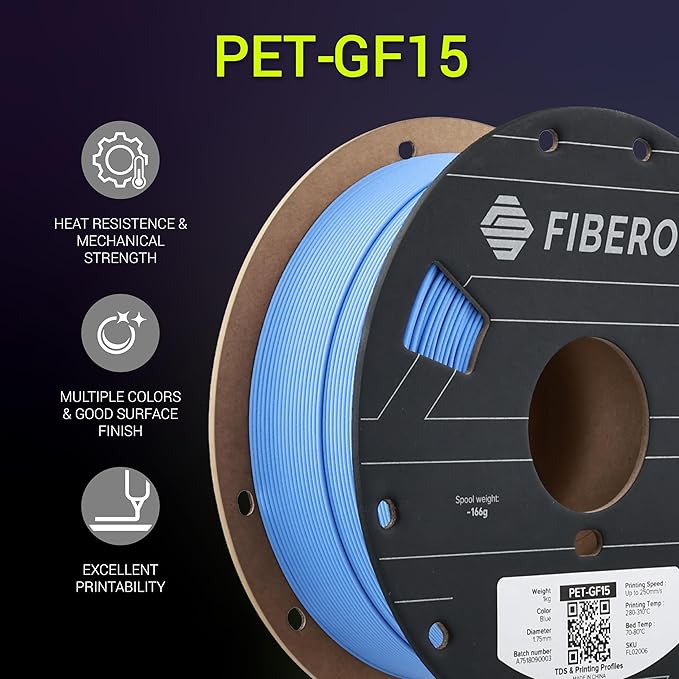 Polymaker Fiberon Blue PET-GF15 3D Printer Filament 1.75mm 1KG, 15% Glass Fiber - Image 2
