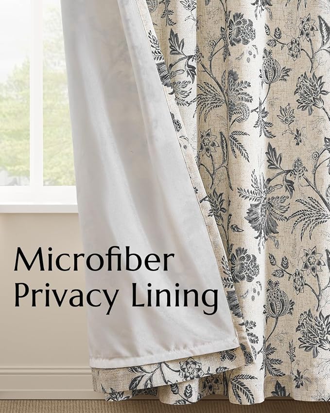jinchan Lined Linen Floral Curtains - Image 4