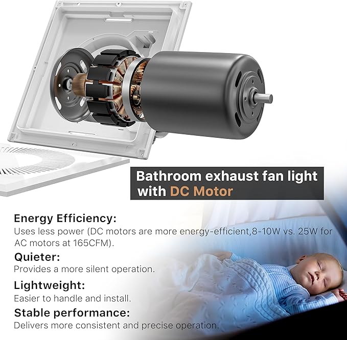 Bathroom Exhaust Fan with Light: 165CFM Shower Bathroom Vent Fan with 11.8IN - Image 5
