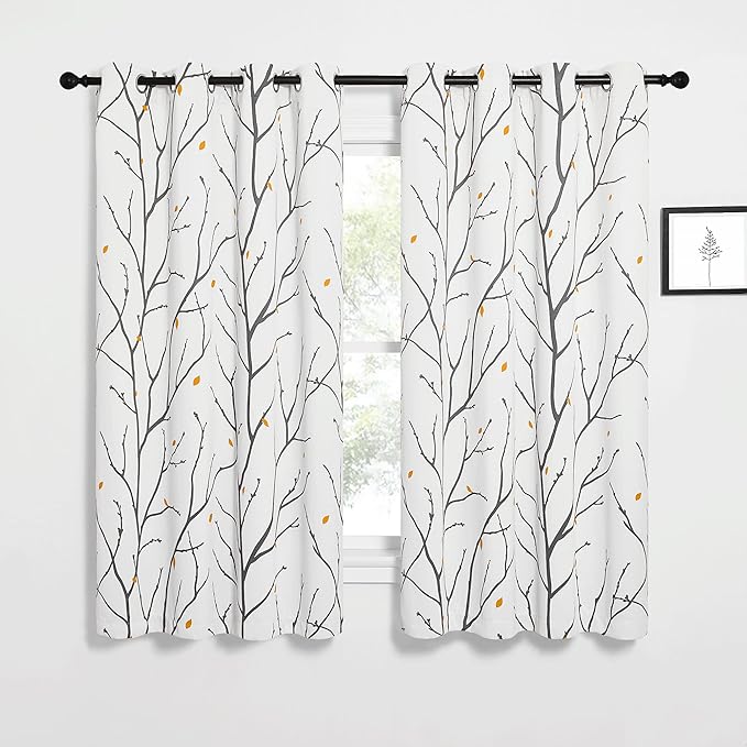 NICETOWN White Curtains with Grey Twist Branches & Flowerrain Pattern, W52 x L63 by NICETOWN