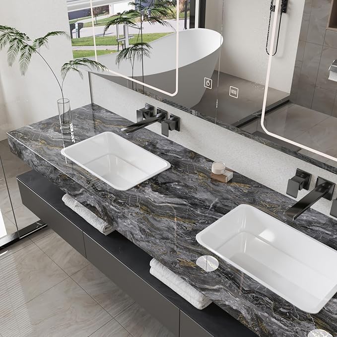 CRE8TIVE Dark Grey Gold Marble Contact Paper 12"x80" Glossy Slate Marble - Image 4