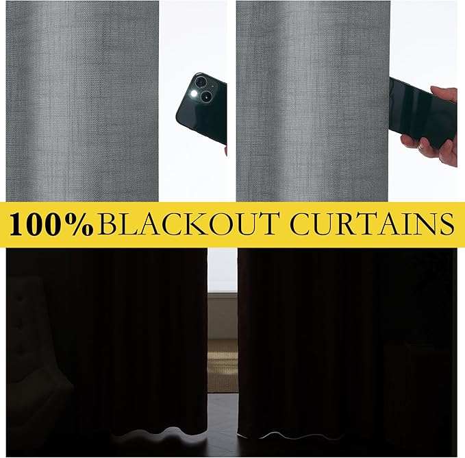NICETOWN 100% Blackout Linen Texture Curtains 84 inches Long, Dove Grey - Image 2