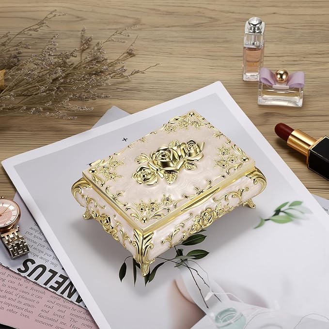 Hipiwe Metal Jewelry Organizer Box Antique Decorative Treasure Chest Keepsake - Image 2