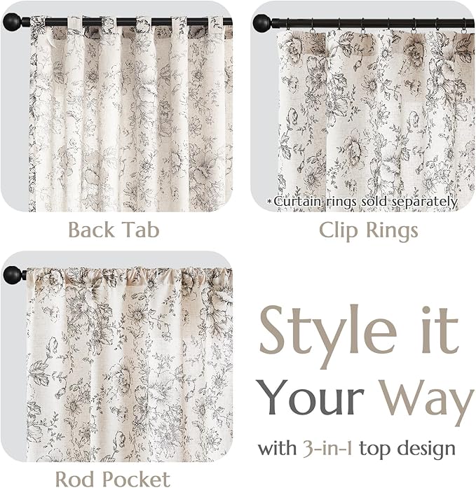 jinchan Linen Blend Curtain Floral Curtains Extra Wide - Image 4