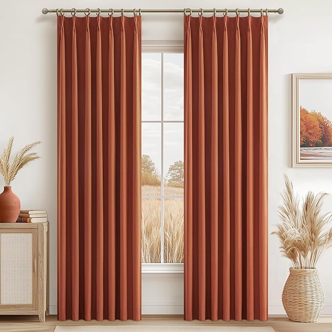 Fall Burnt Orange Curtains Pinch Pleated Blackout 84 Inches Long 2 Panels Set by QJMYDECO