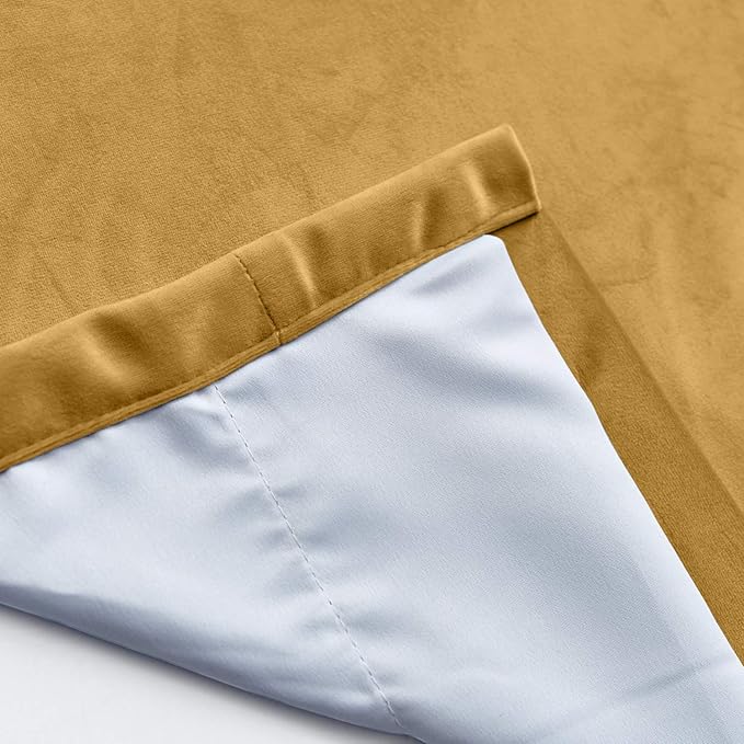 ChadMade Blackout Lined Premium Velvet Curtain Wheat 84Wx84L Inch, Eyelet - Image 5
