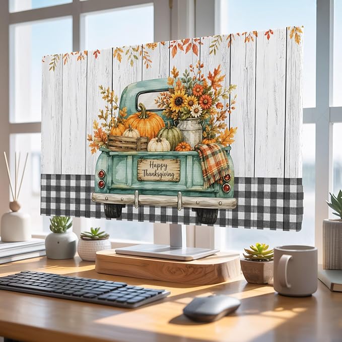 Happy Thanksgiving Green Truck Indoor TV Cover, Elastic TV Screen Protector - Image 5