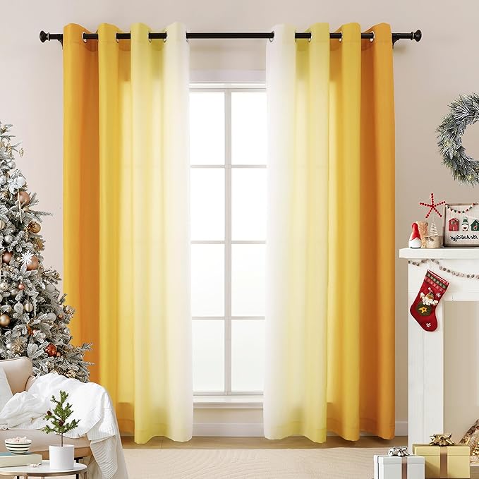 L.Z.E Gold and White Ombre Privacy Curtains 63 Inch Length 2 Panels Set Gold - Image 8