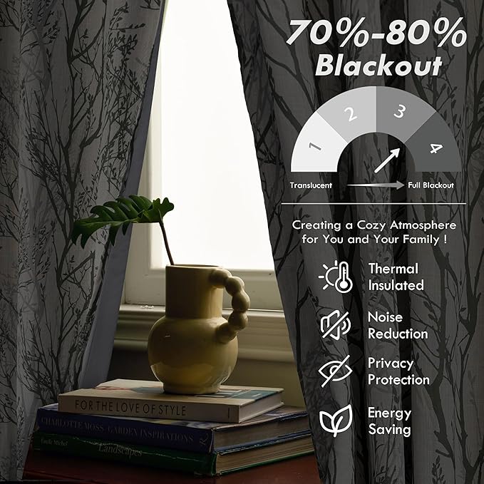 DriftAway Linen Printed Blackout Curtains Tree Branch Pattern Double Layer 90 - Image 5