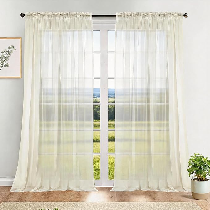 Dreaming Casa Solid Sheer Curtains 84 Inches Long Ivory Rod Pocket Voile by DreamingCasa