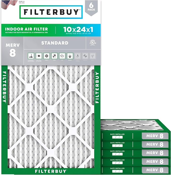 Filterbuy 10x24x1 Air Filter MERV 8 Essential Dust & Allergy Defense, by Filterbuy