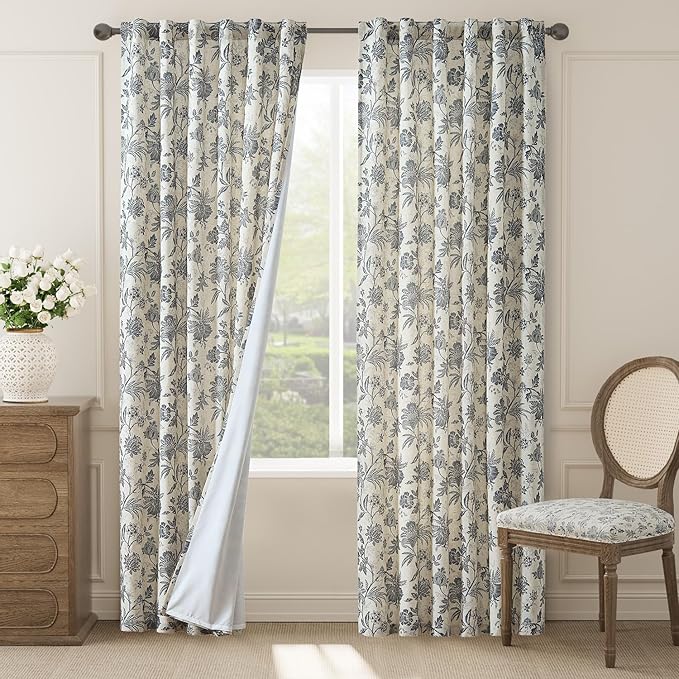 jinchan Lined Linen Floral Curtains by JINCHAN