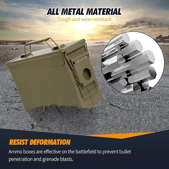 GUGULUZA Metal Ammo Can 30/50 Cal, Lockable Bullet Storage Case, Waterproof & - Image 6