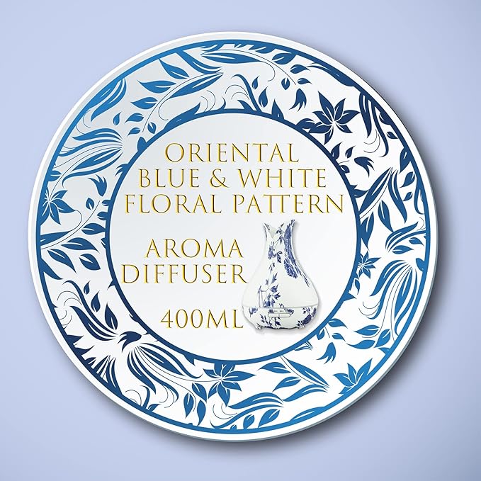 Oriental Blue-and-White Floral Pattern Grain Aroma Diffuser Ultrasonic Cool - Image 2