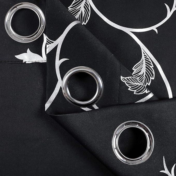 BUHUA Blackout Curtain 2 Panel Set Silver Vine Foil Print Thermal Insulated - Image 4