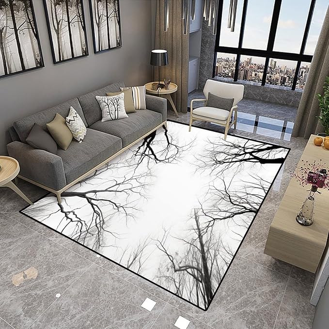 Runner Black and White Tree Branches Printed Patterns Non-Slip Area Rugs Fade - Image 4