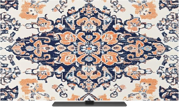 Boho Pattern Retro Orange Block Indoor TV Cover, Elastic TV Screen Protector - Image 2