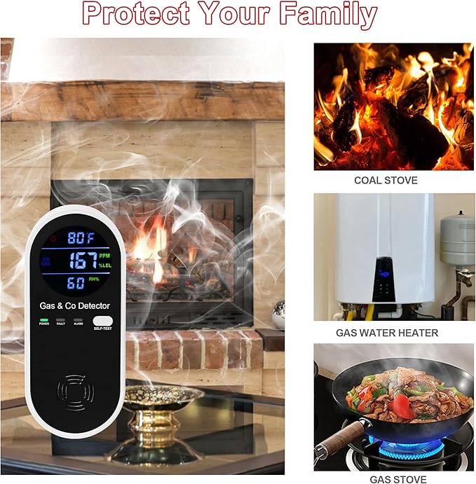 2 Packs Combination Natural-Gas and Carbon-Monoxide-Detector, Koabbit 4-in-1 - Image 6