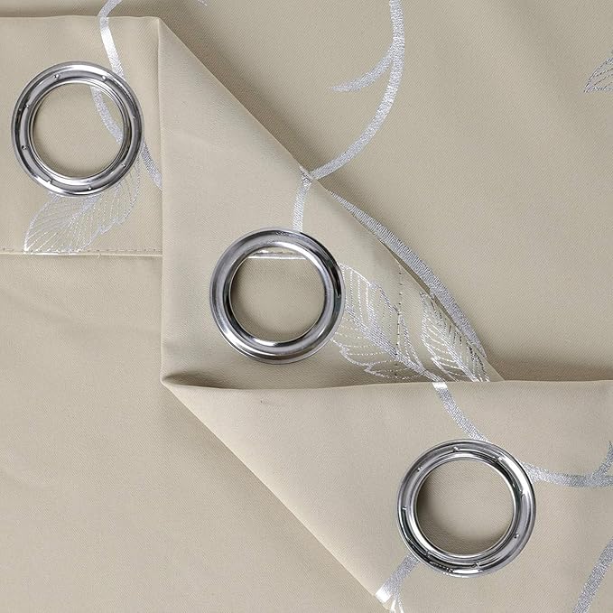 BUHUA Silver Print Blackout Curtain 2 Panel Set Vine Foil Print Thermal - Image 5