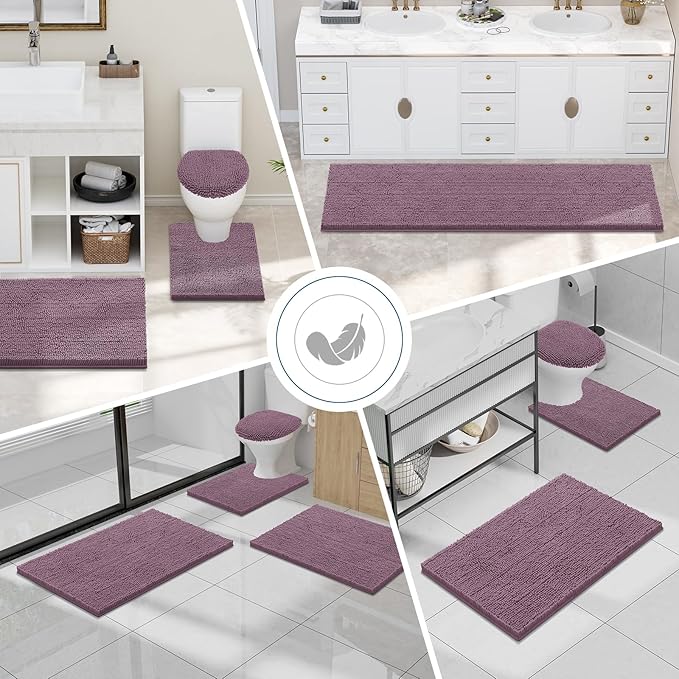 Smiry Luxury Chenille Toilet Rugs U-Shaped 24x20, Soft Absorbent Non-Slip - Image 7