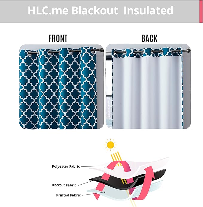HLC.ME Lattice Print 63 Inch Blackout Curtains - Image 3