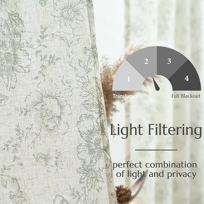 jinchan Linen Floral Curtains 100 Inch Extra Wide - Image 6