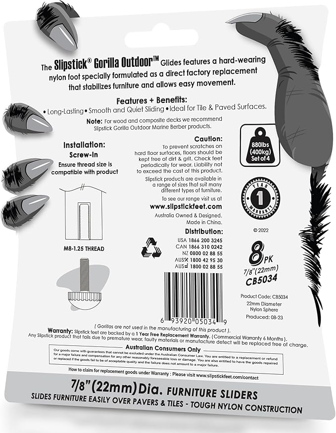 Slipstick Gorilla Outdoor Adjustable Furniture Levelers Weatherproof Screw in - Image 8