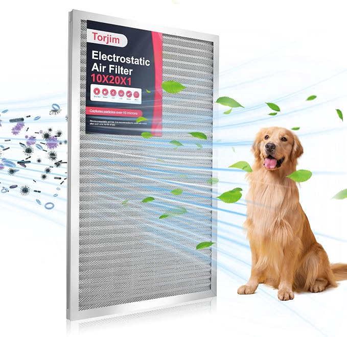 Torjim 10x20x1 MERV8 Air Filter, Washable & Reusable Electrostatic Filter by Torjim