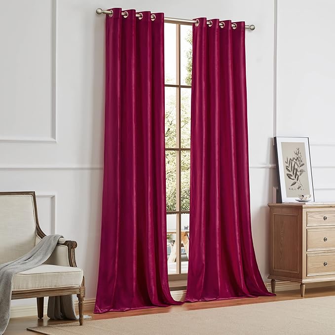 BULBUL Red Curtains 63 inch Length- Living Room Red Velvet Blackout Window - Image 7