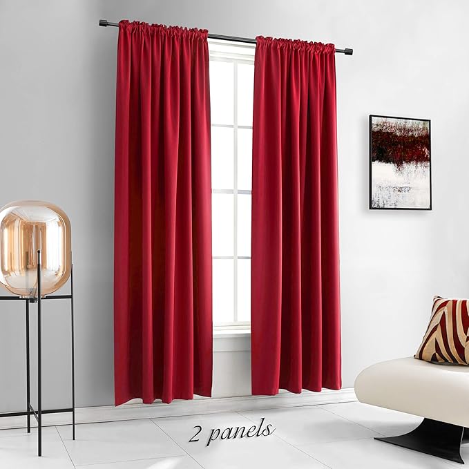 DONREN Red Bedroom Blackout Drapes Insulating Room Darkening Rod Pocket Curtain - Image 2