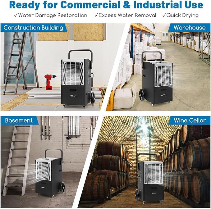 COSTWAY 163 Pints Commercial Dehumidifier, 4500 Sq.Ft Crawl Space Dehumidifier - Image 5