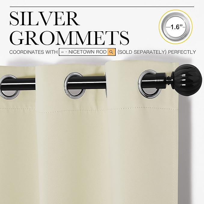 NICETOWN Beige Room Darkening Curtains 96" Long - Image 3