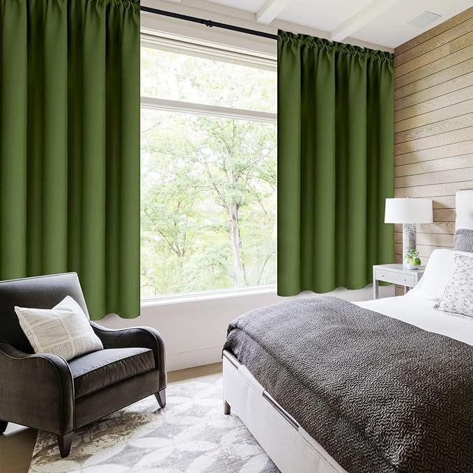 DWCN Olive Green Room Darkening Blackout Curtains - Image 2